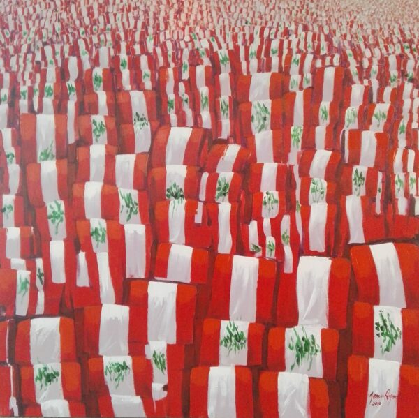 PIC001 Lebanese Flag 1- Original Acrylic Painting on convas 107 x 107 cm =2280 $